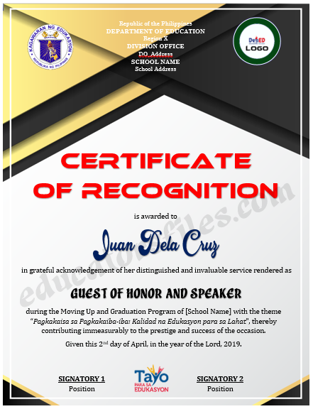 Certificate of Recognition for Guest of Honor & Speaker Template 3