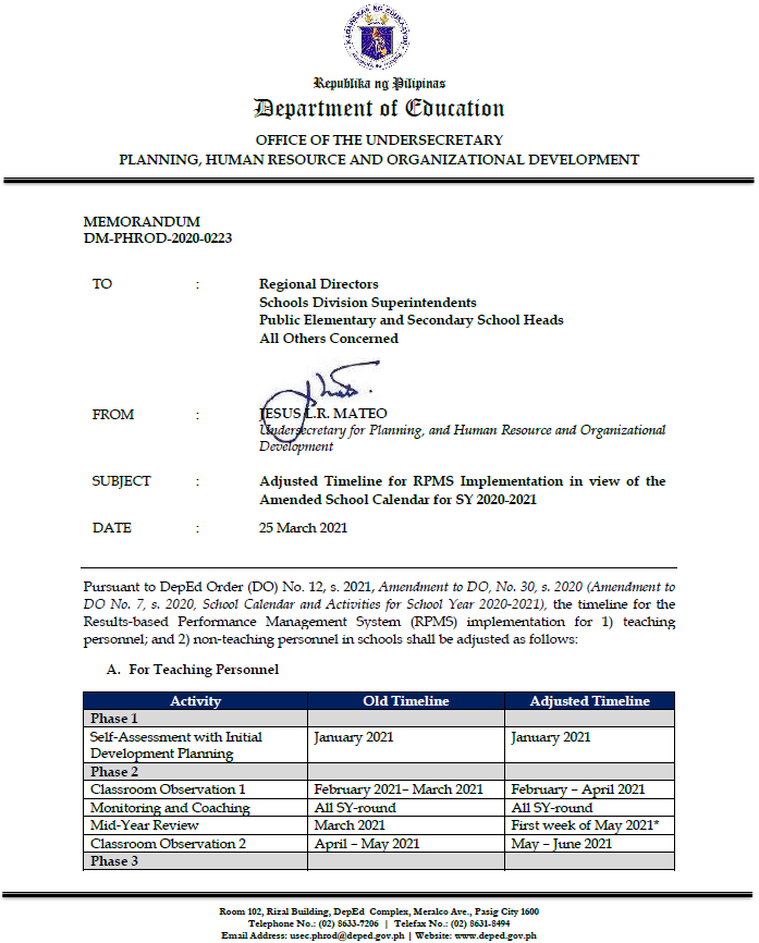 Adjusted Timeline for RPMS Implementation