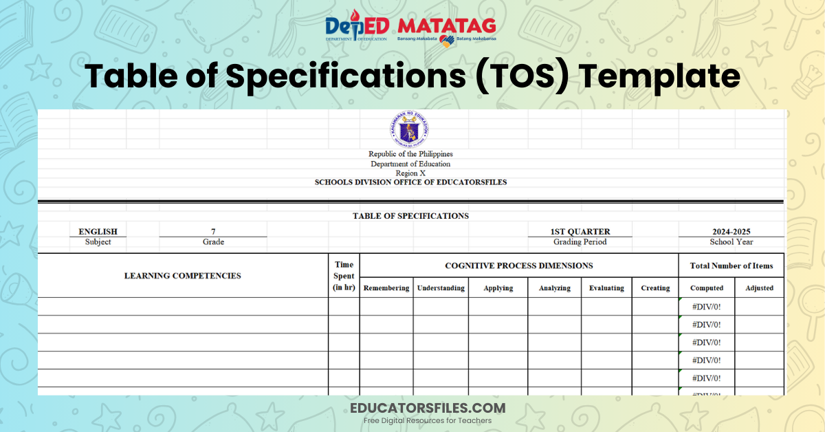 Table of Specifications (TOS) Template » Educators' Files