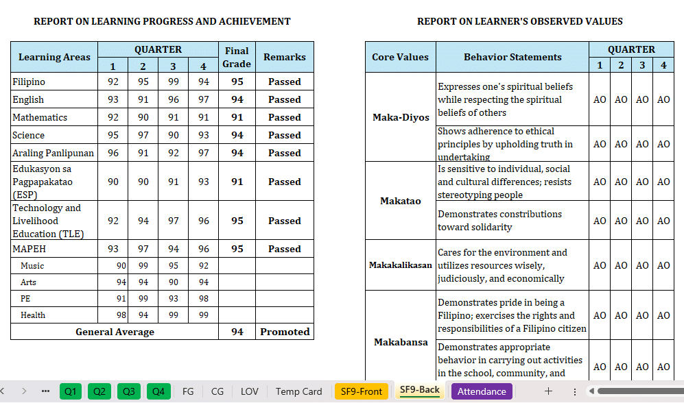 Automated SF 9 for Grade 9-10