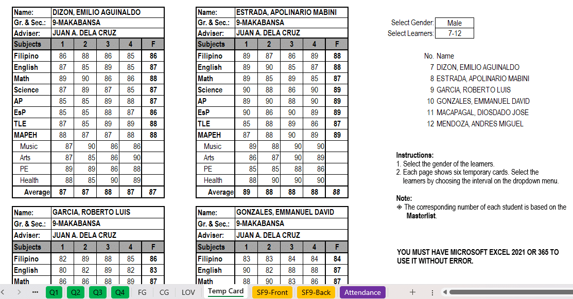 Automated SF 9 for Grade 9-10