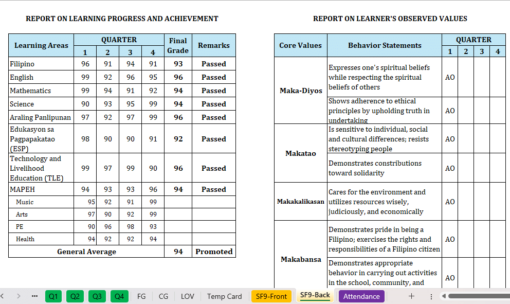 Automated SF9 for Grade 6