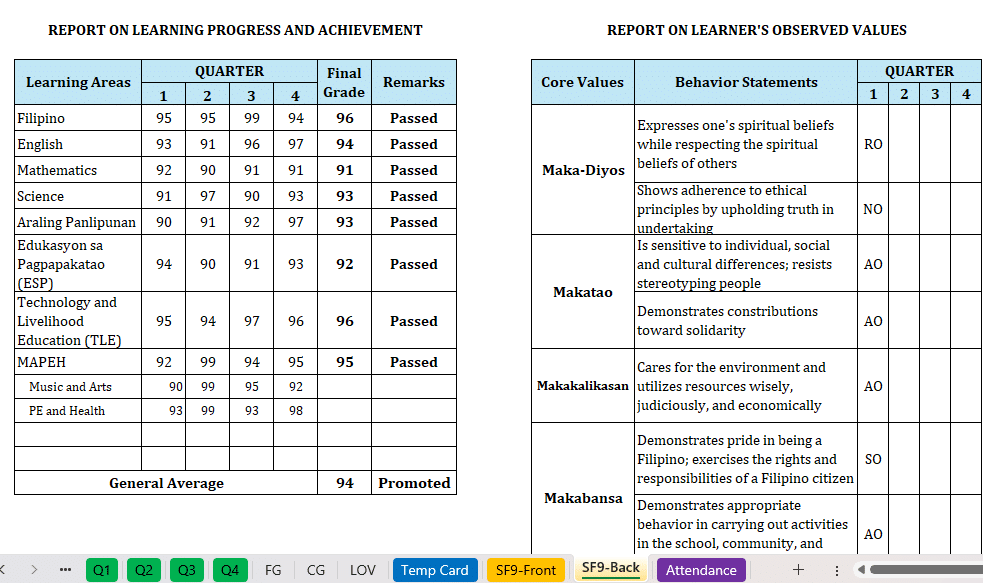 Automated SF9 for Grade 7-8