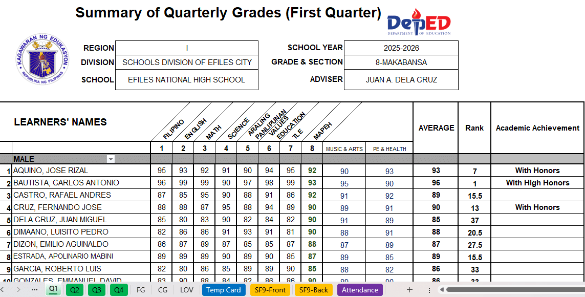 Automated SF9 for Grade 7-8