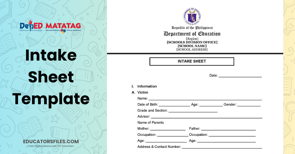 Intake Sheet Template for Teachers Educators #39 Files Intake Sheet Template for Teachers Educators #39 Files