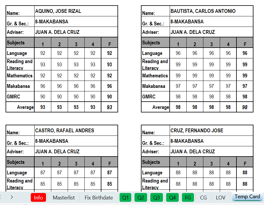 Automated SF9 for Grade 1