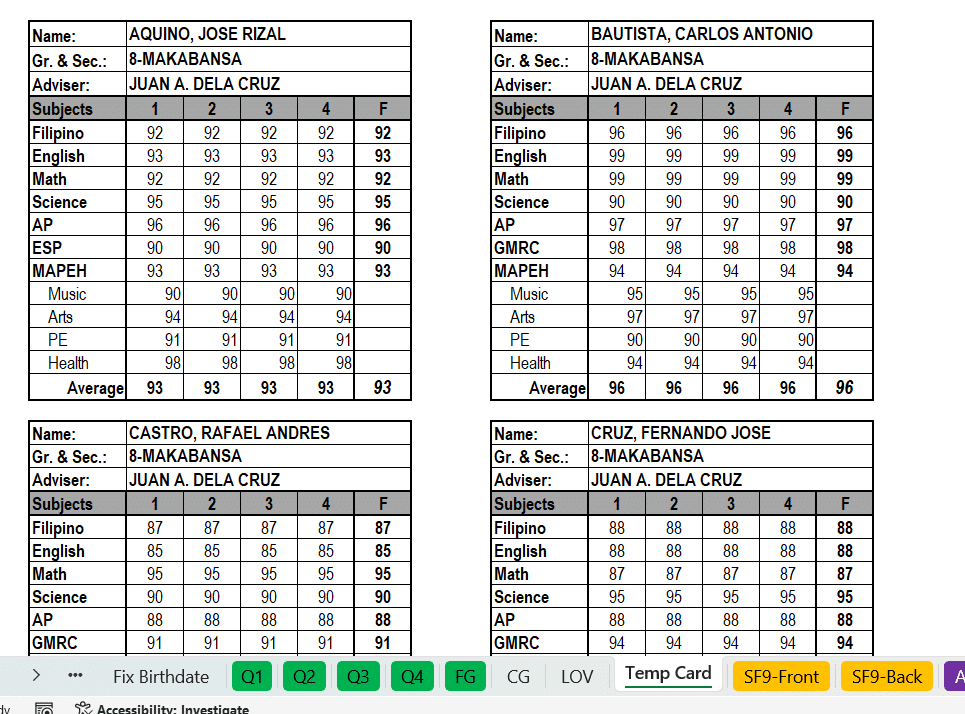 Automated SF9 for Grade 3