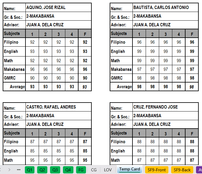 temporary card grade 2