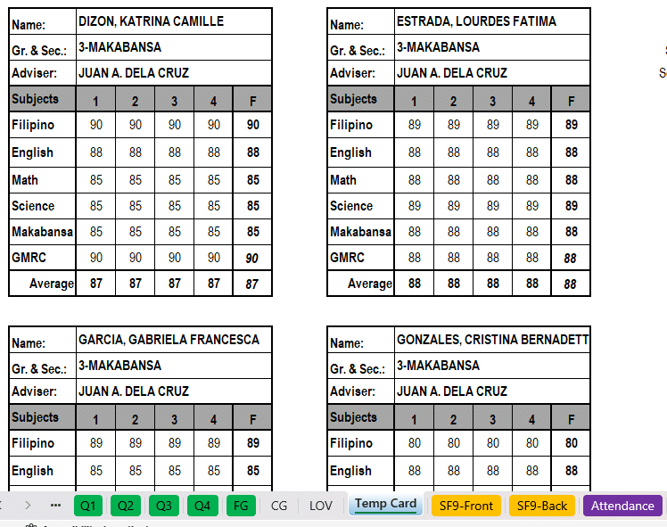 temporary card grade 3