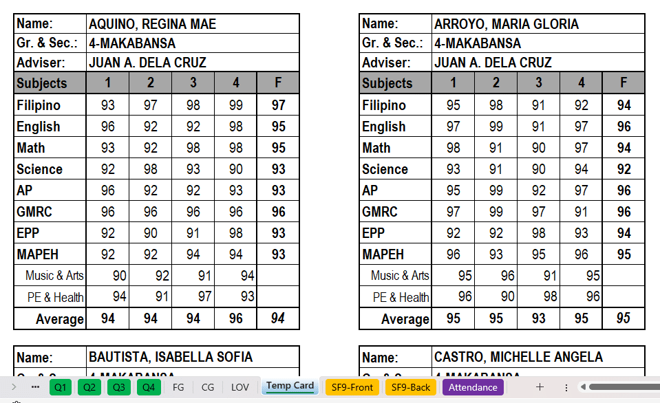 Automated SF9 for Grade 4 and 5