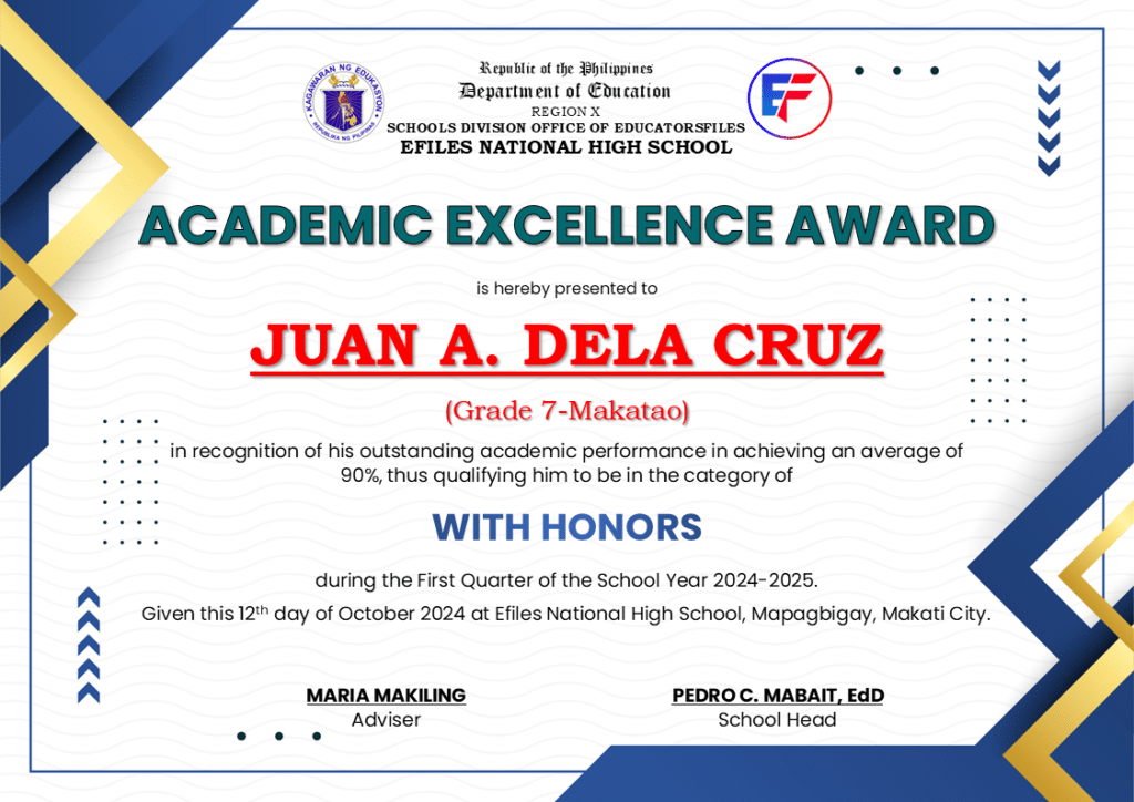 Award Certificate (Blue)